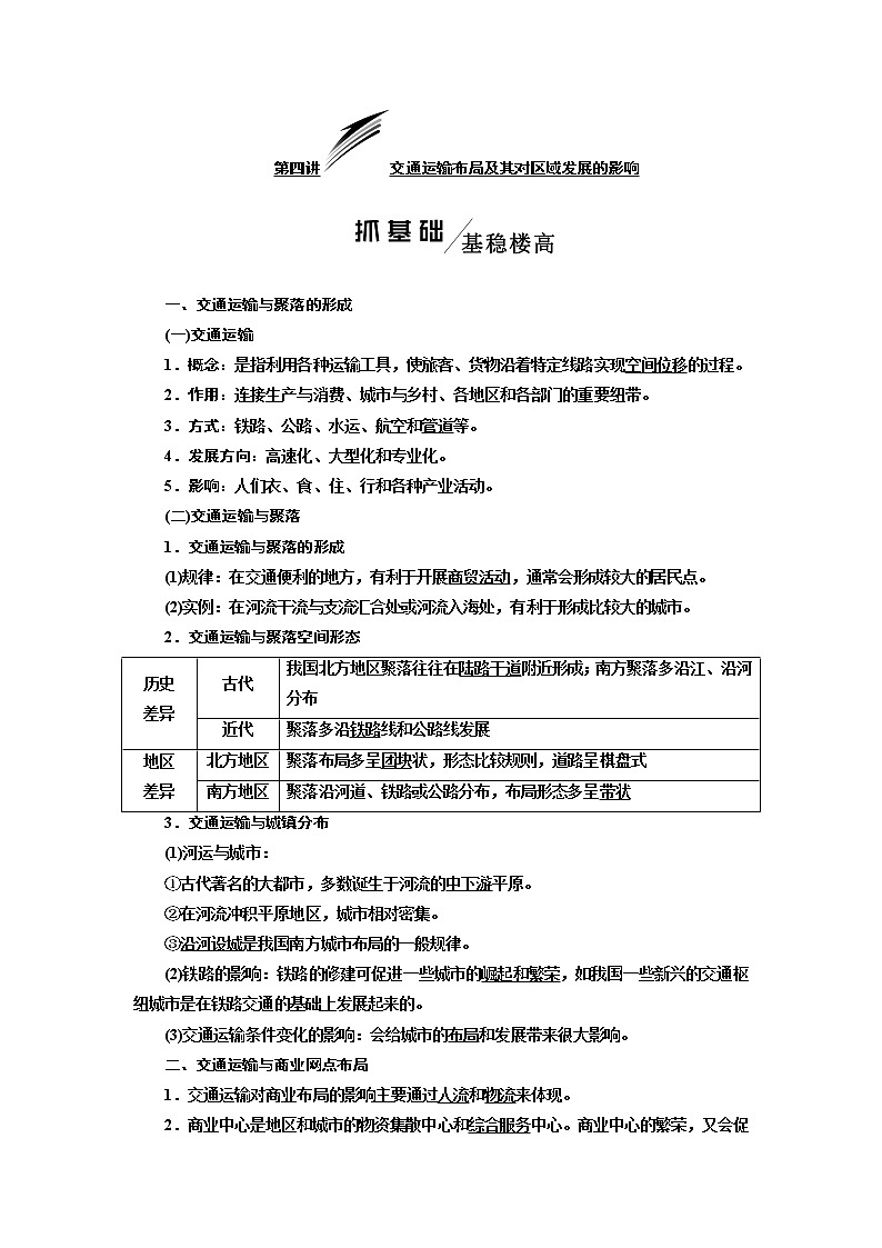 2020版高考一轮复习地理湘教版学案：模块二第三章第四讲交通运输布局及其对区域发展的影响01