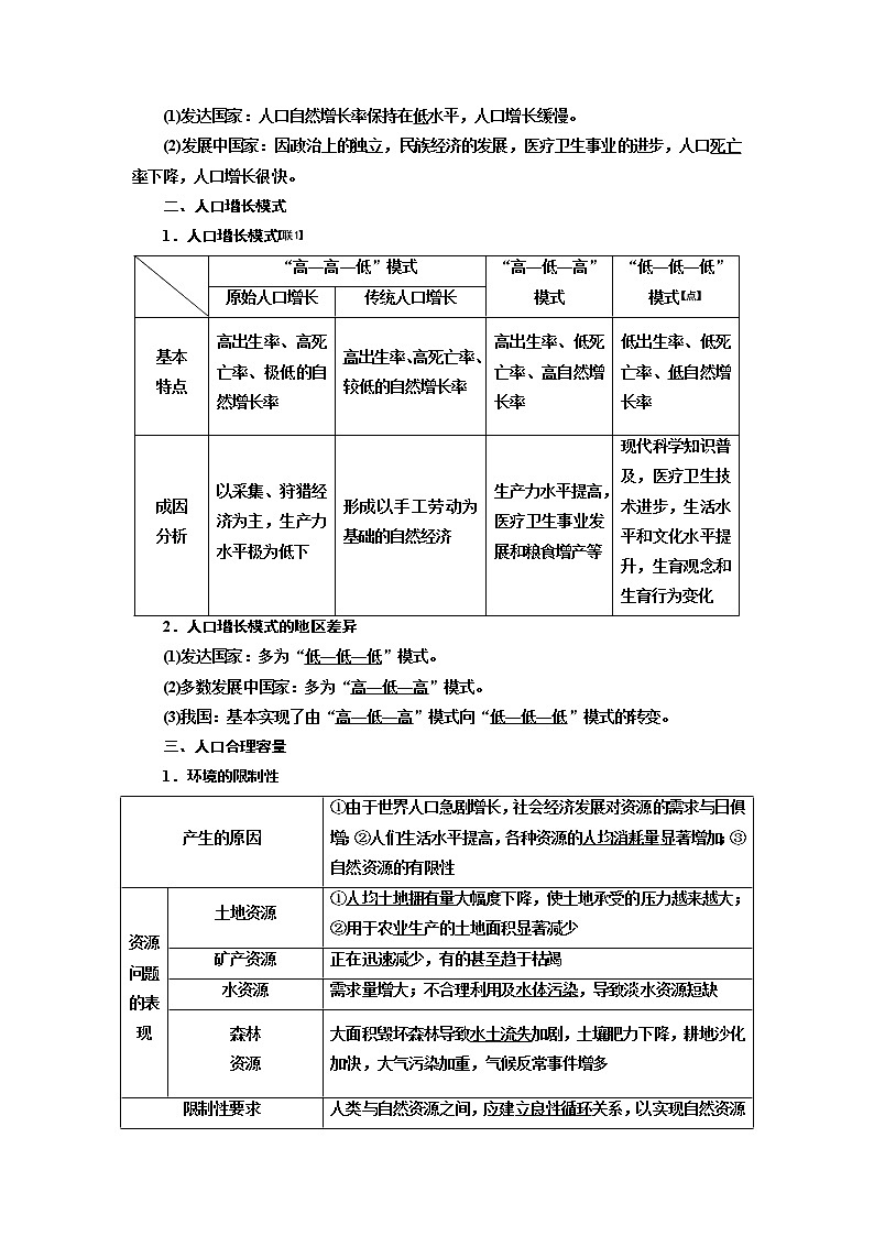 2020版高考一轮复习地理湘教版学案：模块二第一章第一讲人口增长模式与人口合理容量02