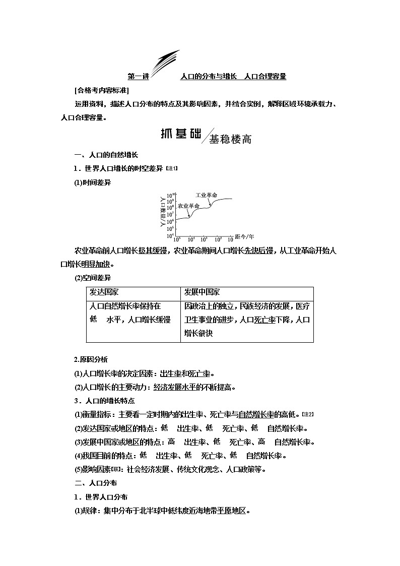2020版高考一轮复习地理新课改省份专用学案：模块二第一章第一讲人口的分布与增长人口合理容量01