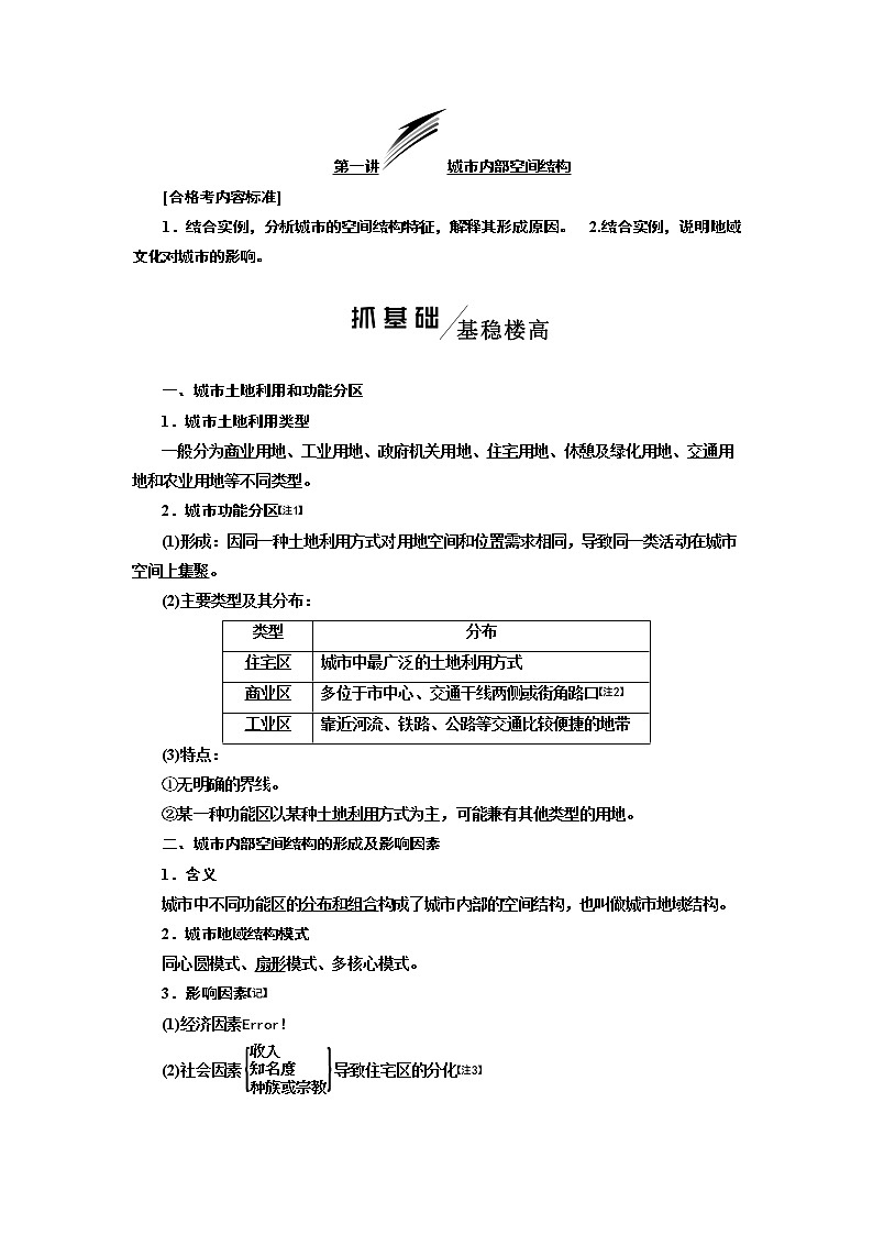 2020版高考一轮复习地理新课改省份专用学案：模块二第二章第一讲城市内部空间结构01