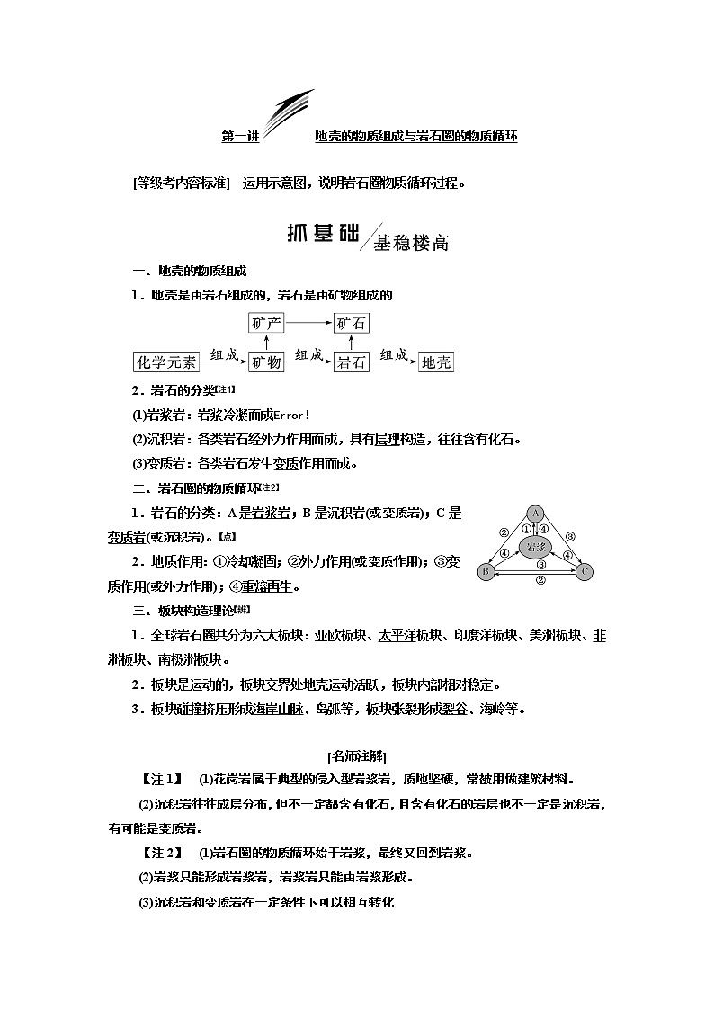 2020版高考一轮复习地理新课改省份专用学案：模块一第四章第一讲地壳的物质组成与岩石圈的物质循环01