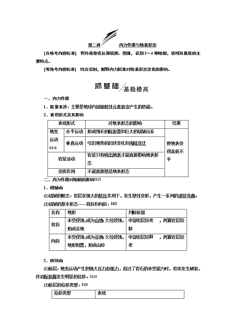2020版高考一轮复习地理新课改省份专用学案：模块一第四章第二讲内力作用与地表形态01