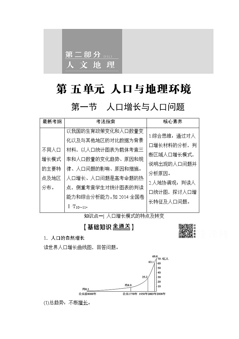 2020版新一线高考地理（鲁教版）一轮复习教学案：第2部分第5单元第1节人口增长与人口问题01