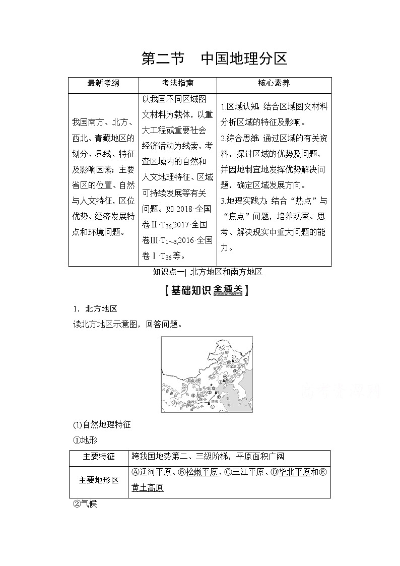 2020版新一线高考地理（鲁教版）一轮复习教学案：第4部分第14单元第2节中国地理分区01