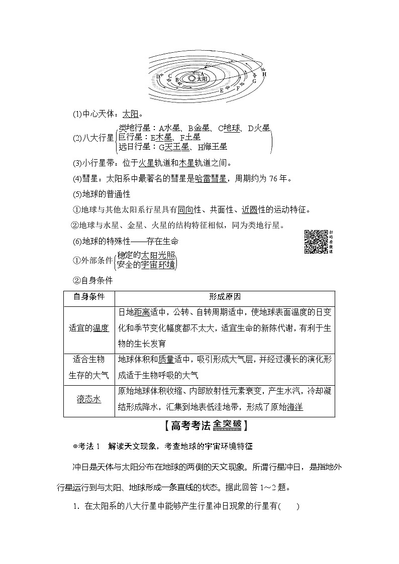 2020版新一线高考地理（人教版）一轮复习教学案：第1部分第1章第3讲　地球的宇宙环境和地球的圈层结构02