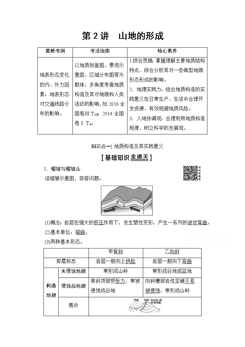 2020版新一线高考地理（人教版）一轮复习教学案：第1部分第4章第2讲　山地的形成01
