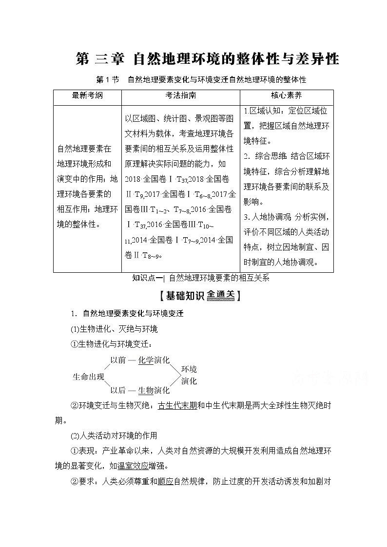 2020版新一线高考地理（湘教版）一轮复习教学案：第1部分第3章第1节自然地理要素变化与环境变迁自然地理环境的整体性01