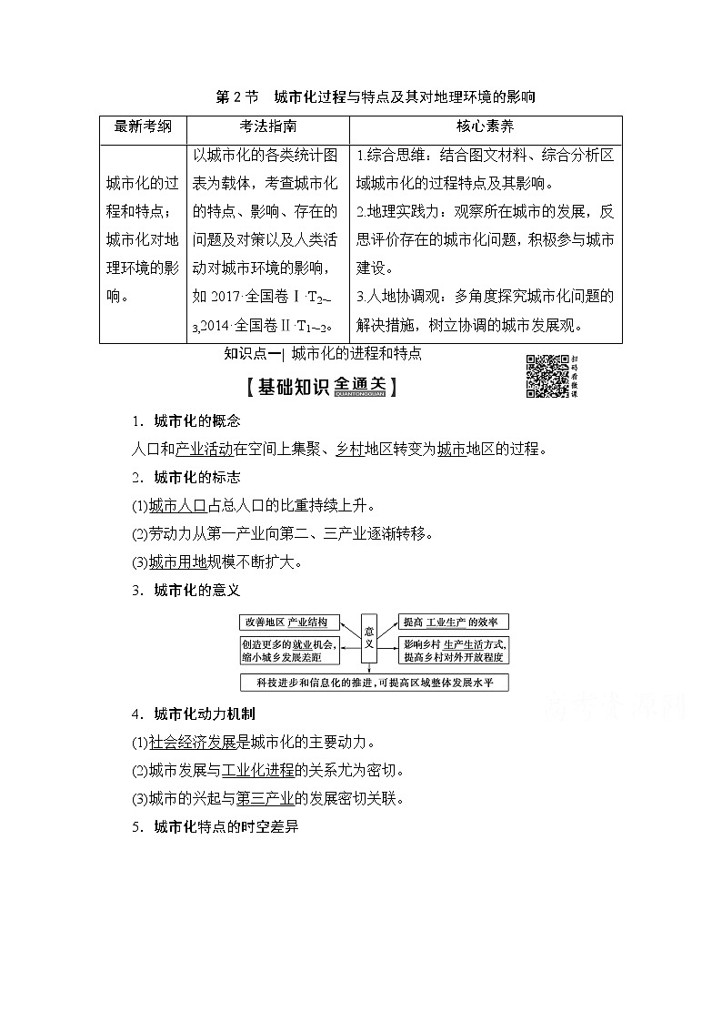 2020版新一线高考地理（湘教版）一轮复习教学案：第2部分第6章第2节城市化过程与特点及其对地理环境的影响01