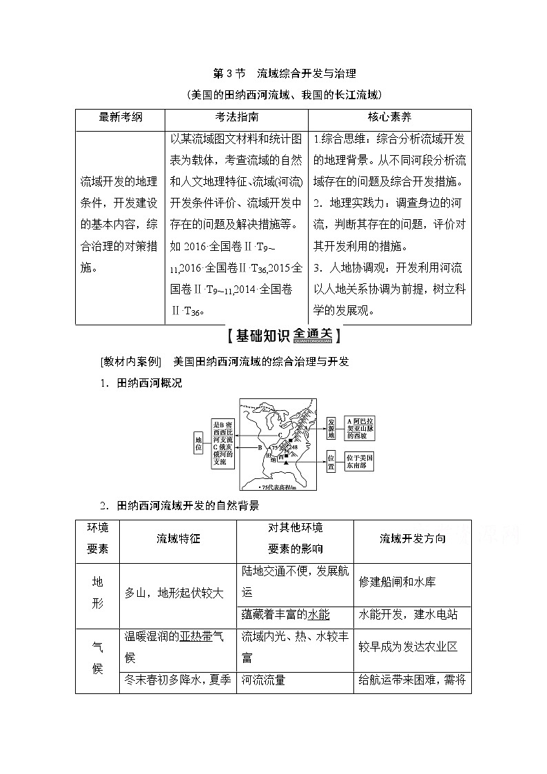 2020版新一线高考地理（湘教版）一轮复习教学案：第3部分第10章第3节流域综合开发与治理（美国的田纳西河流域、我国的长江流域）01