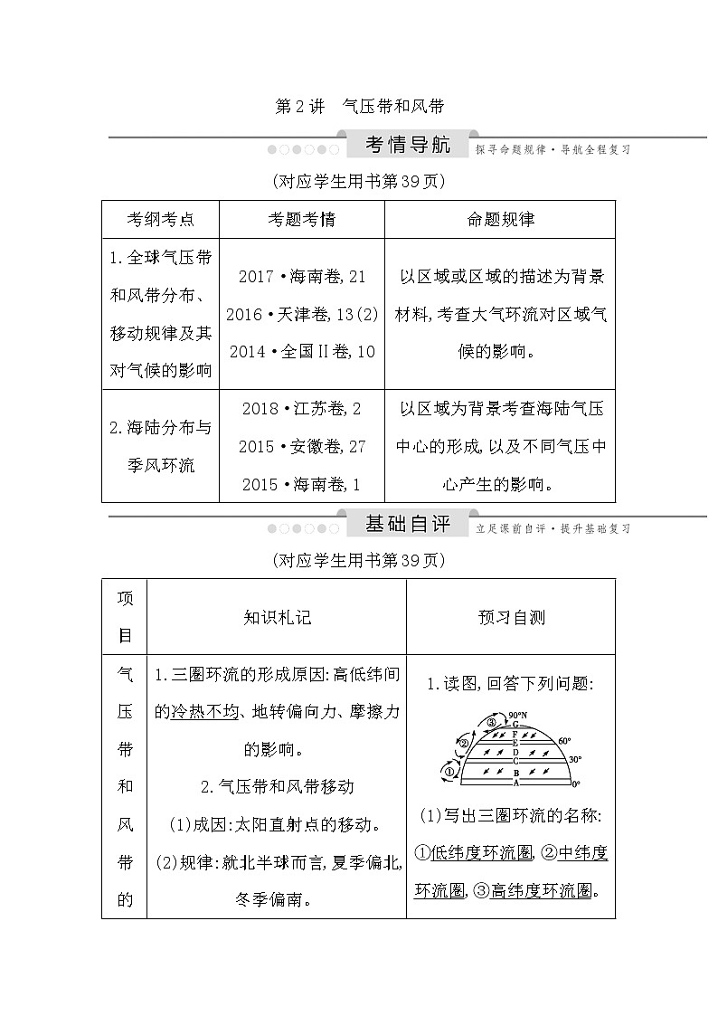 2020《导与练》高考人教版地理一轮复习讲义：第二章第2讲　气压带和风带讲义01