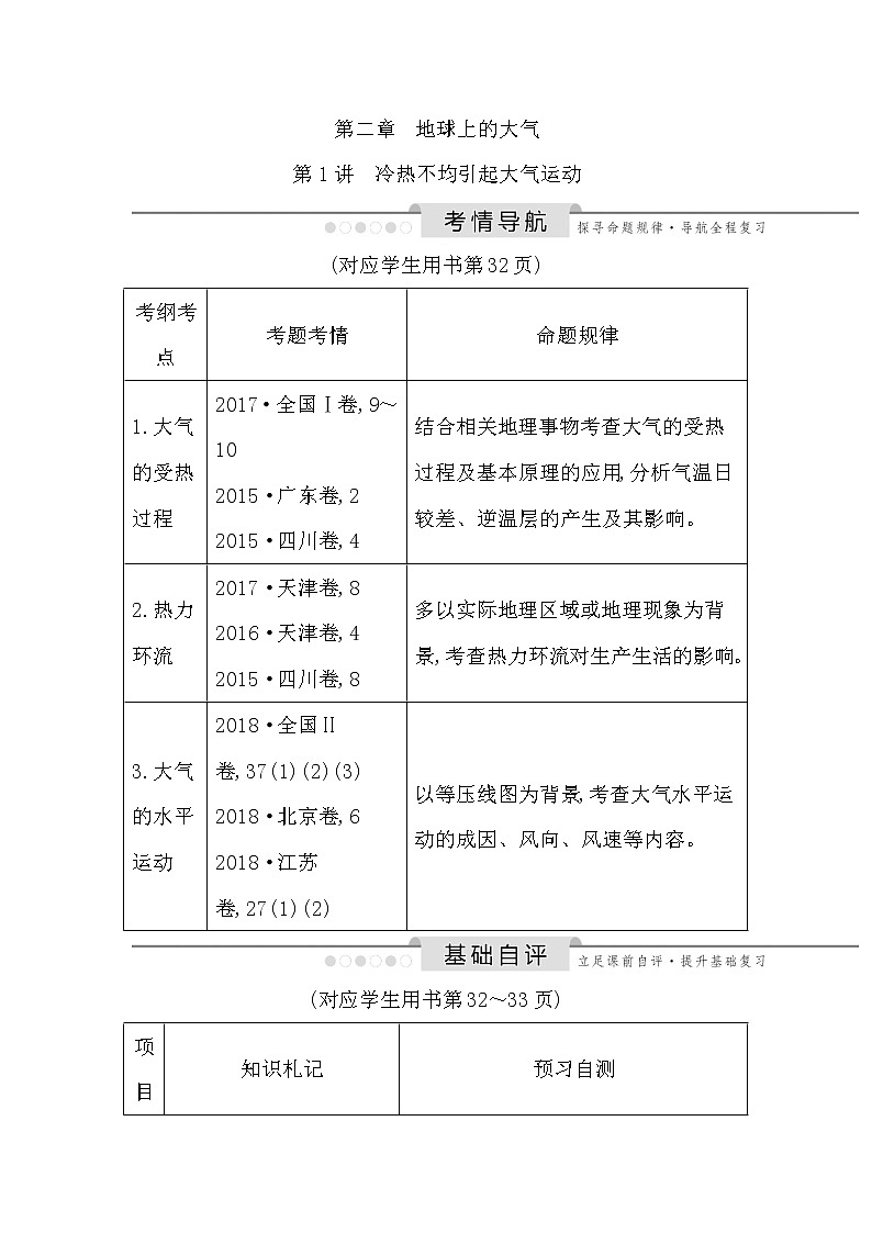 2020《导与练》高考人教版地理一轮复习讲义：第二章第1讲　冷热不均引起大气运动讲义01