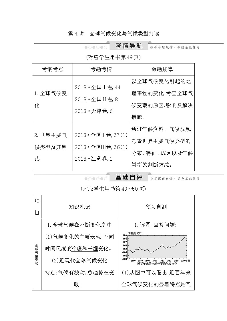 2020《导与练》高考人教版地理一轮复习讲义：第二章第4讲　全球气候变化与气候类型判读讲义01