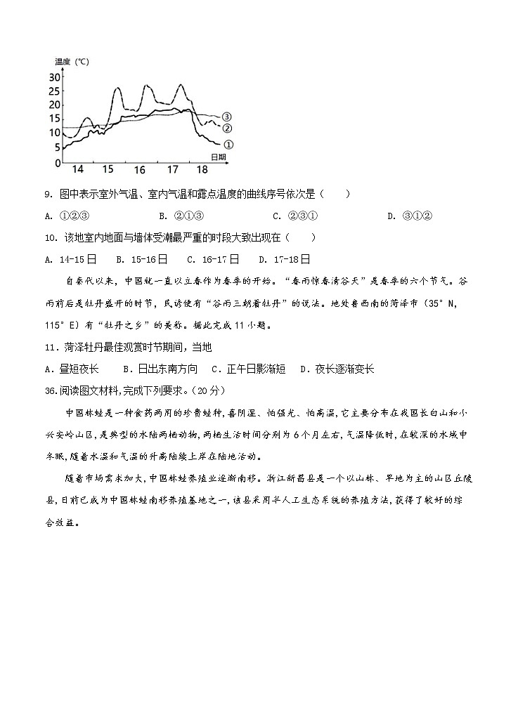 四川省阆中中学2021届高三9月月考 文综地理（含答案） 试卷03
