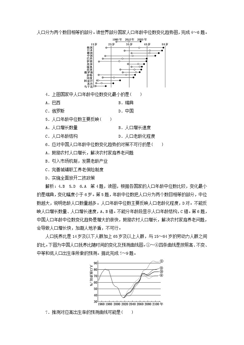 新课改专用2020版高考地理一轮课时跟踪检测20《人口的数量变化人口分布和人口的合理容量》(含解析)02