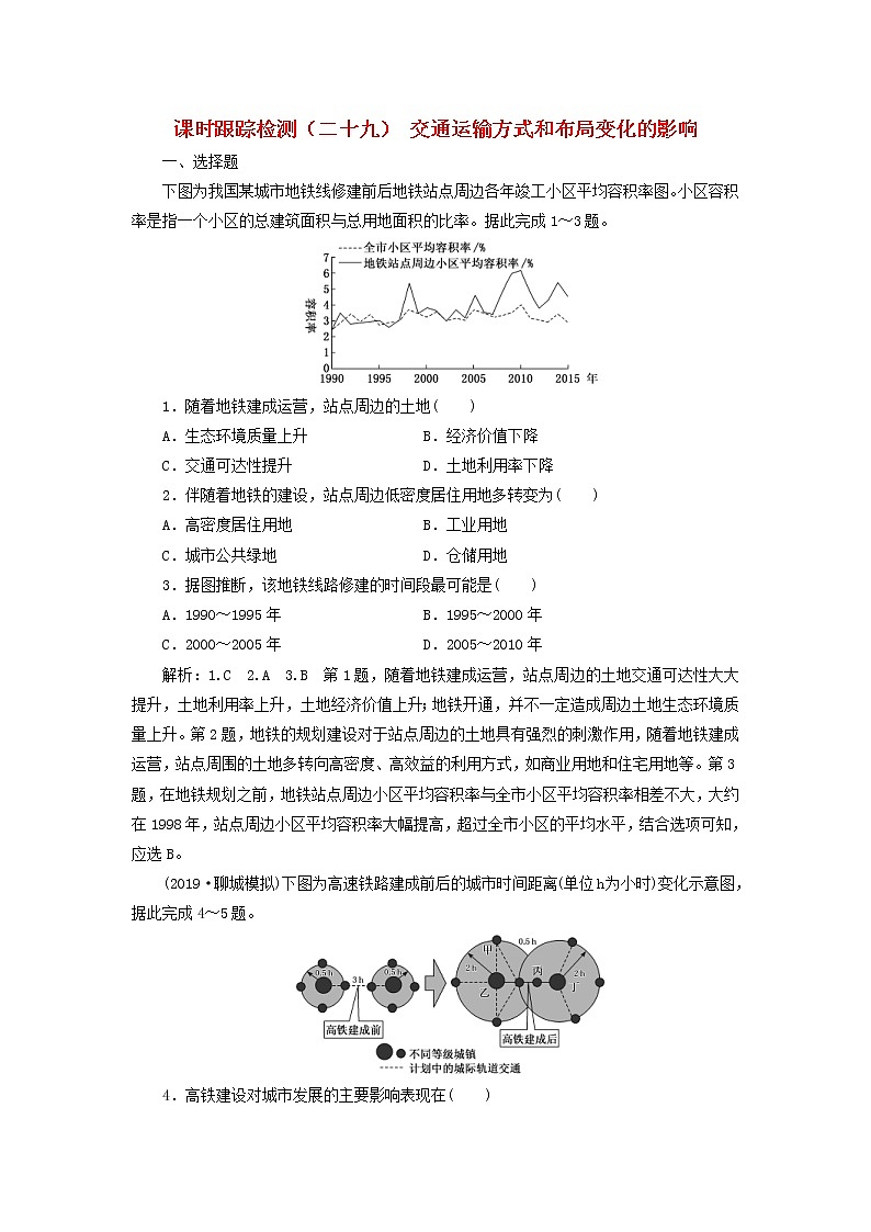 新课改专用2020版高考地理一轮课时跟踪检测29《交通运输方式和布局变化的影响》(含解析)01