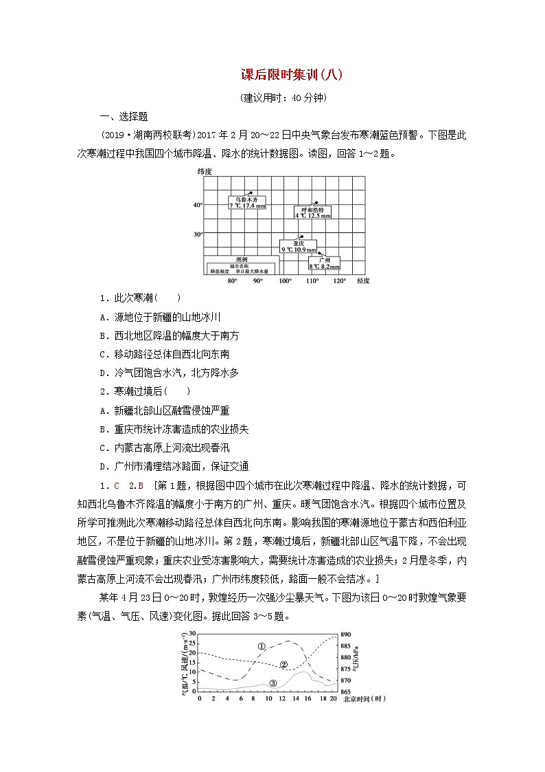 (中图版)2020版高考地理一轮复习课后限时集训8《几种重要的天气系统》(含解析) 学案01