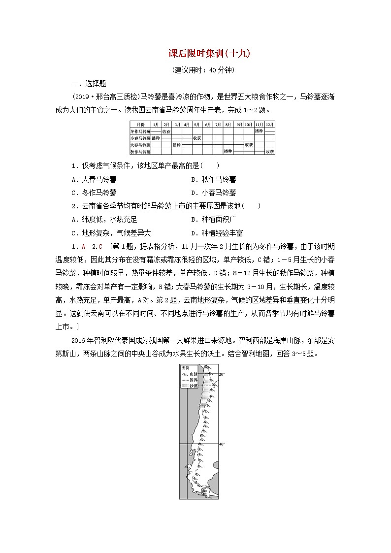 (中图版)2020版高考地理一轮复习课后限时集训19《农业区位因素与地域类型》(含解析)第1页