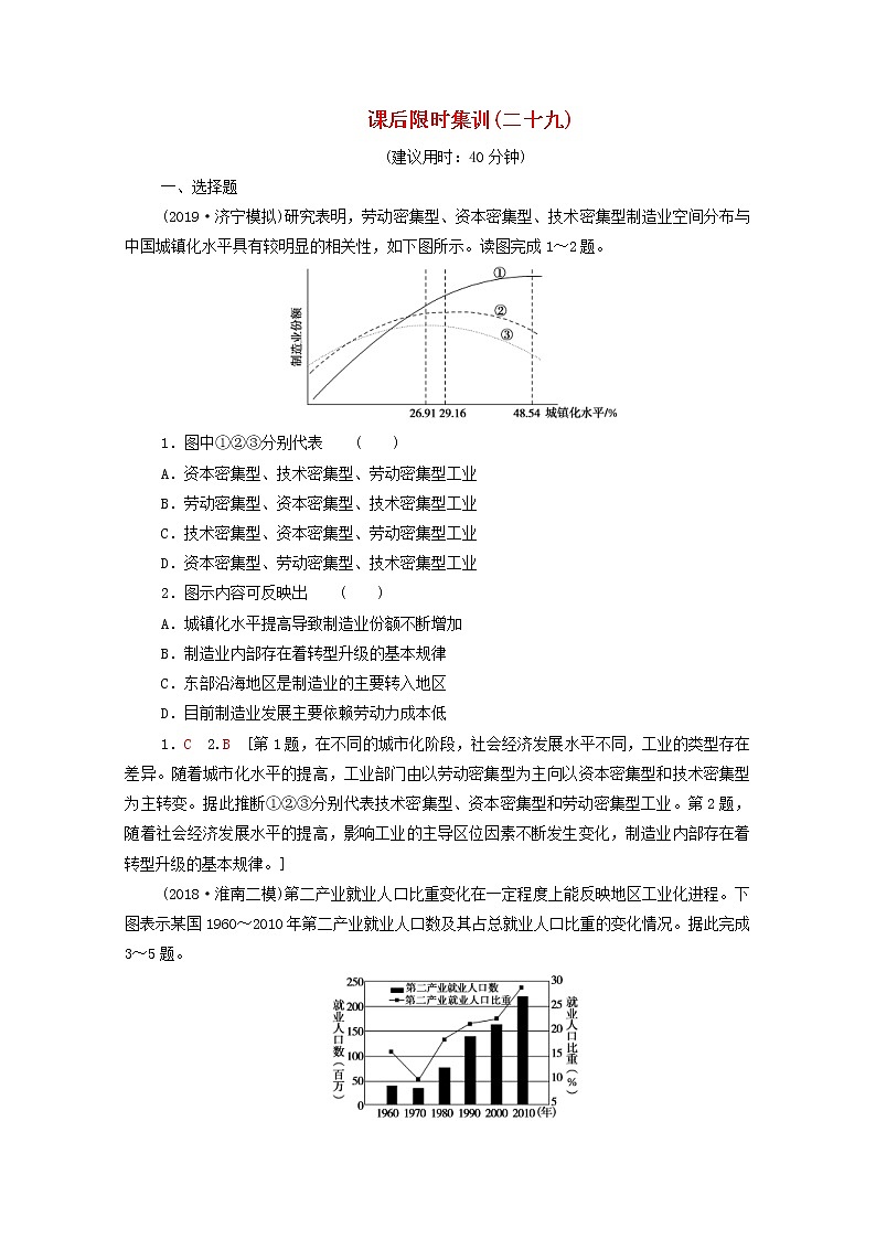 (中图版)2020版高考地理一轮复习课后限时集训29《中国江苏省工业化和城市化》(含解析) 学案01