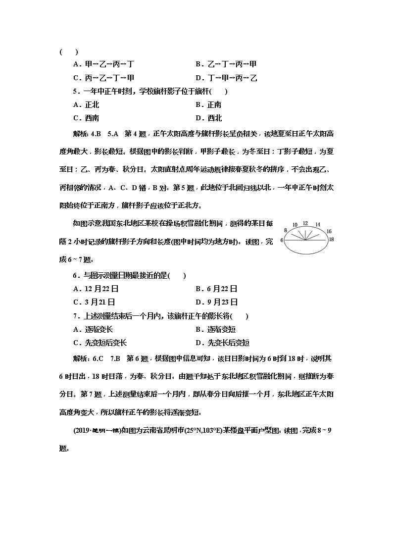 2020版三维设计高三地理一轮复习课时跟踪检测：07《地球的公转（二） 正午太阳高度的变化、四季和五带》(含解析)02