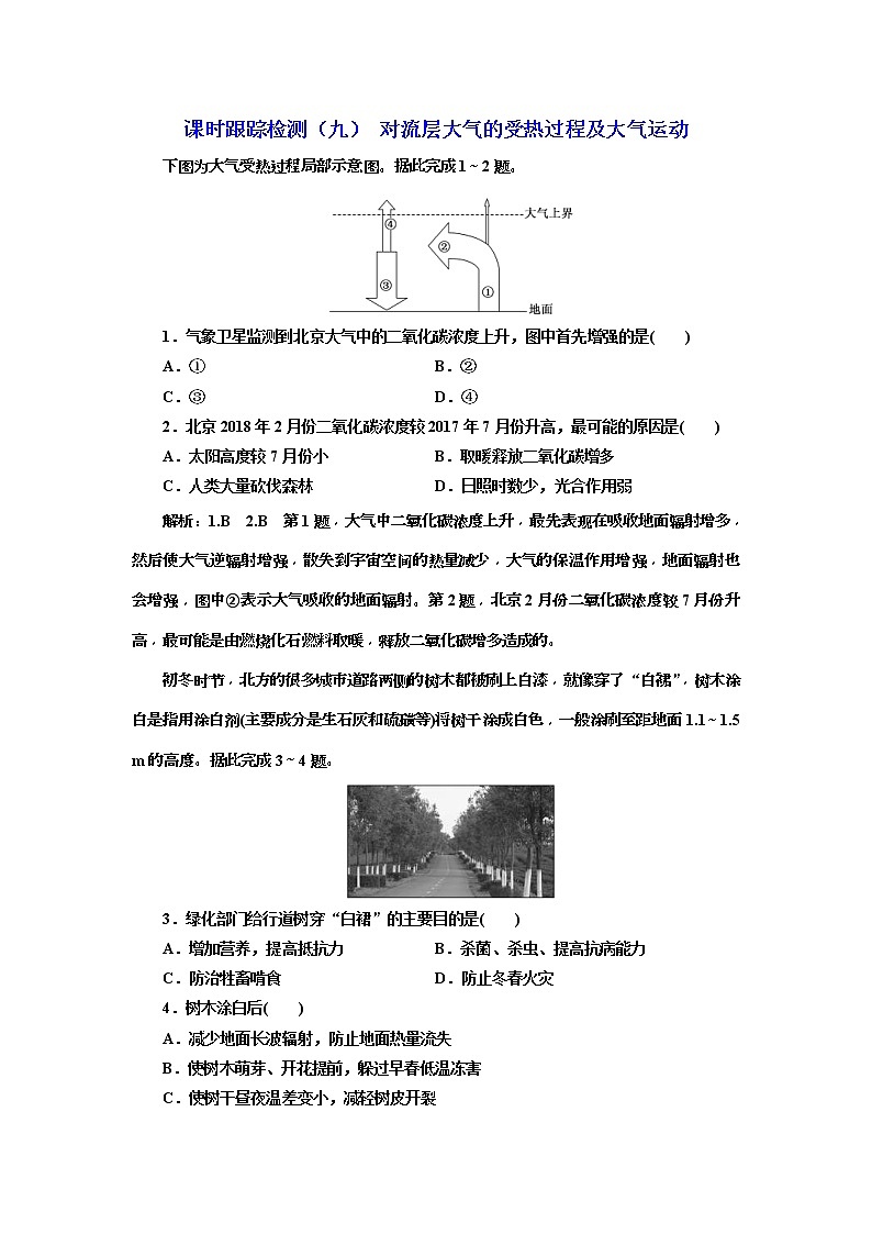 2020版三维设计高三地理一轮复习课时跟踪检测：09《对流层大气的受热过程及大气运动》(含解析)01