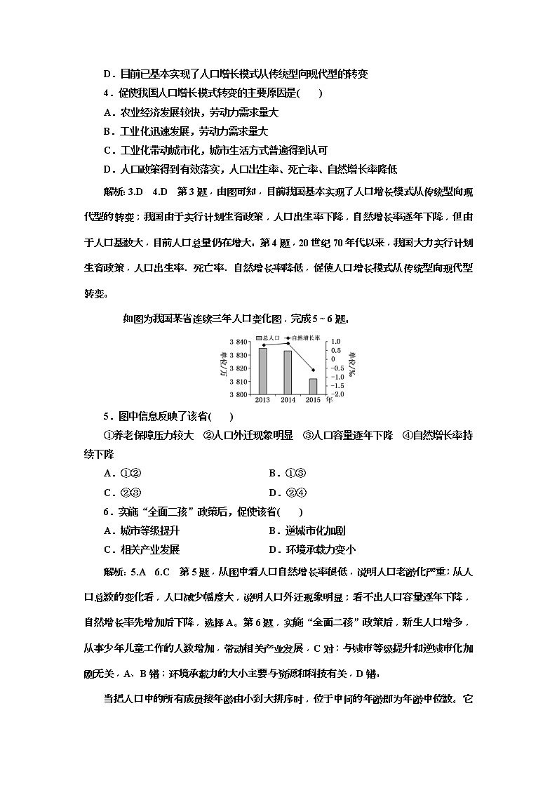 2020版三维设计高三地理一轮复习课时跟踪检测：20《人口增长模式与人口合理容量》(含解析)02