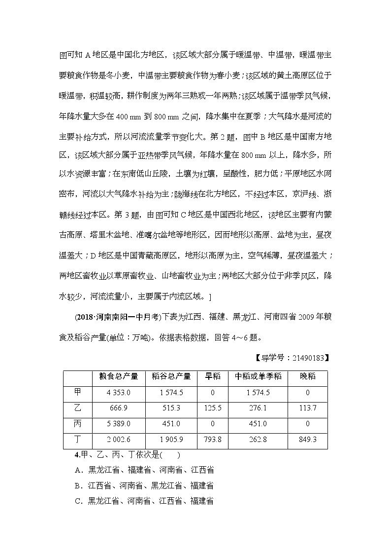 2019届高考地理一轮复习课后集训42《中国地理分区》(含解析) 试卷02