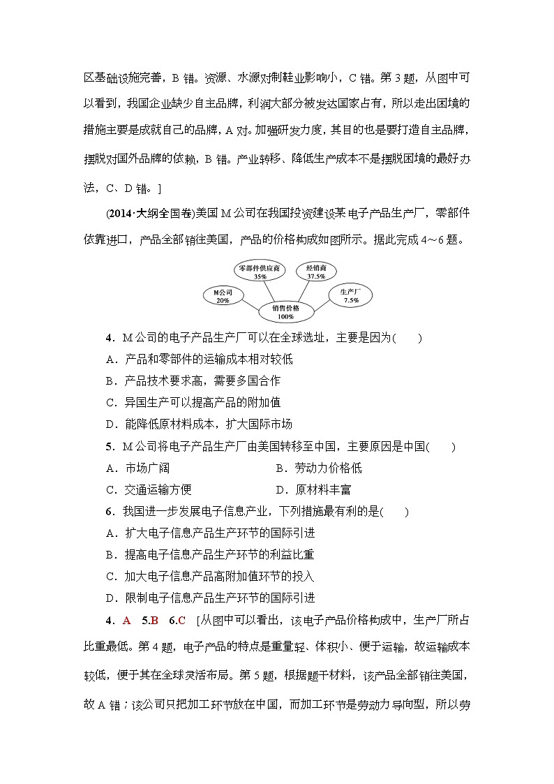 2019届高考地理一轮复习课后集训37《产业转移-以东亚为例》(含解析) 试卷02