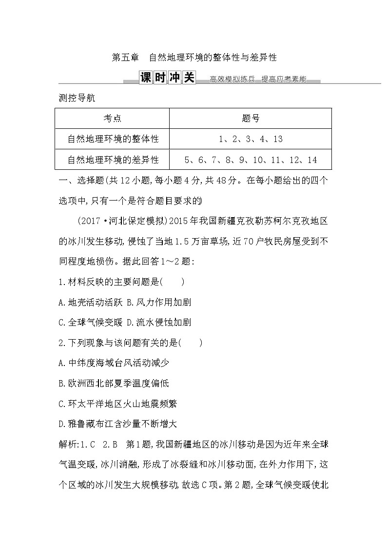 人教版(导与练)2019届高考地理一轮复习练习：第5章《自然地理环境的整体性与差异性》(含解析)第1页