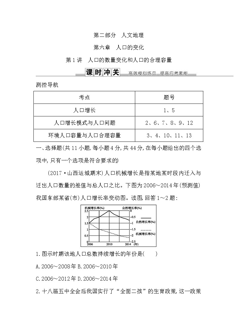 人教版(导与练)2019届高考地理一轮复习练习：第6章人口的变化第1讲《人口的数量变化和人口的合理容量》(含解析)第1页