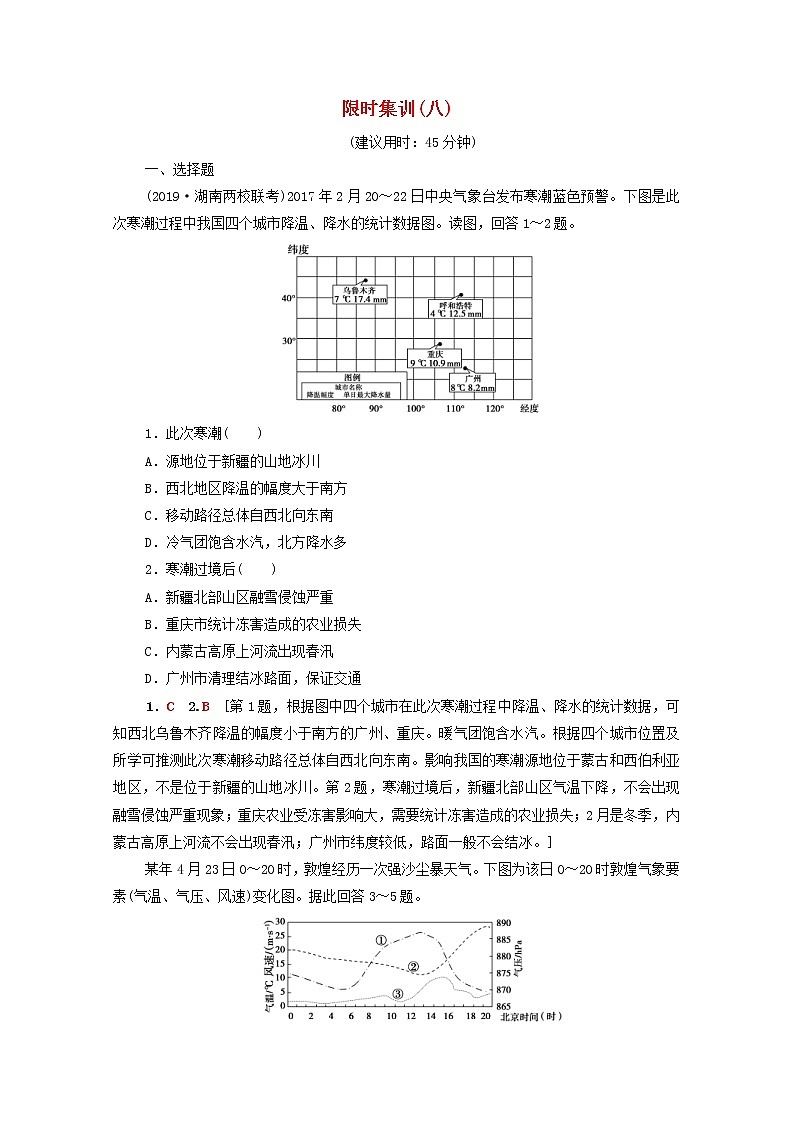 (人教版)2020版高考地理一轮复习限时集训08《常见的天气系统》(含解析) 试卷01
