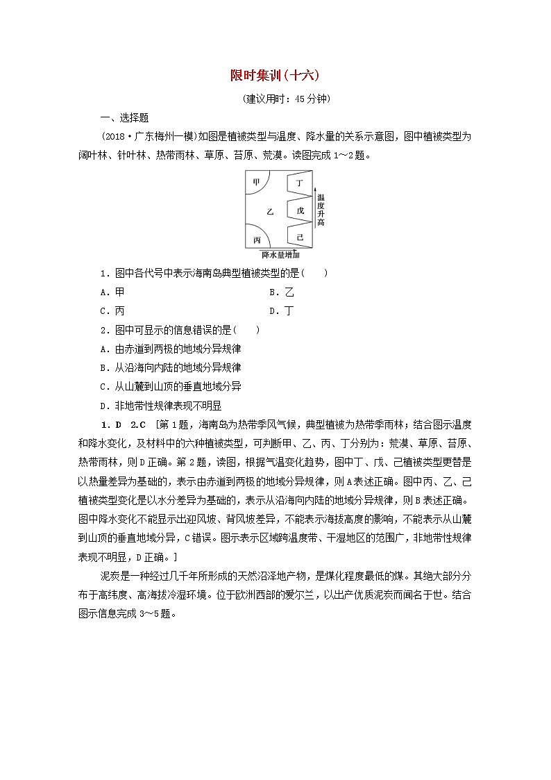 (人教版)2020版高考地理一轮复习限时集训16《自然地理环境的差异性》(含解析) 试卷01