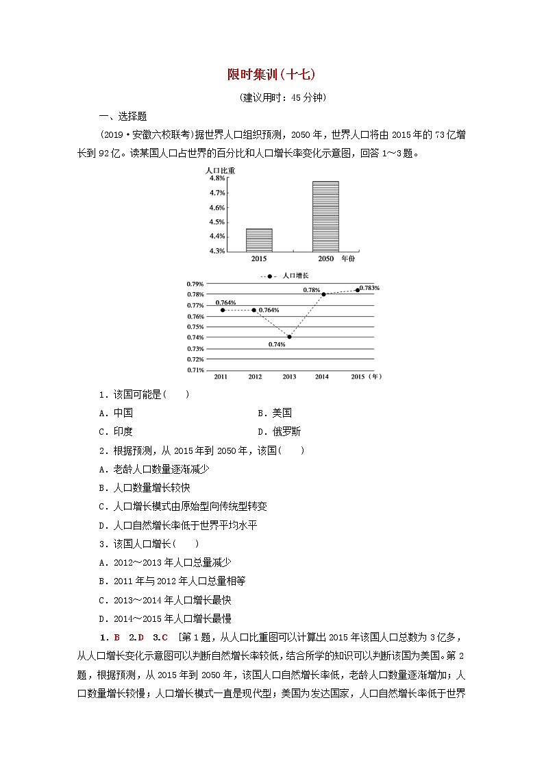 (人教版)2020版高考地理一轮复习限时集训17《人口的数量变化人口合理容量》(含解析) 试卷01