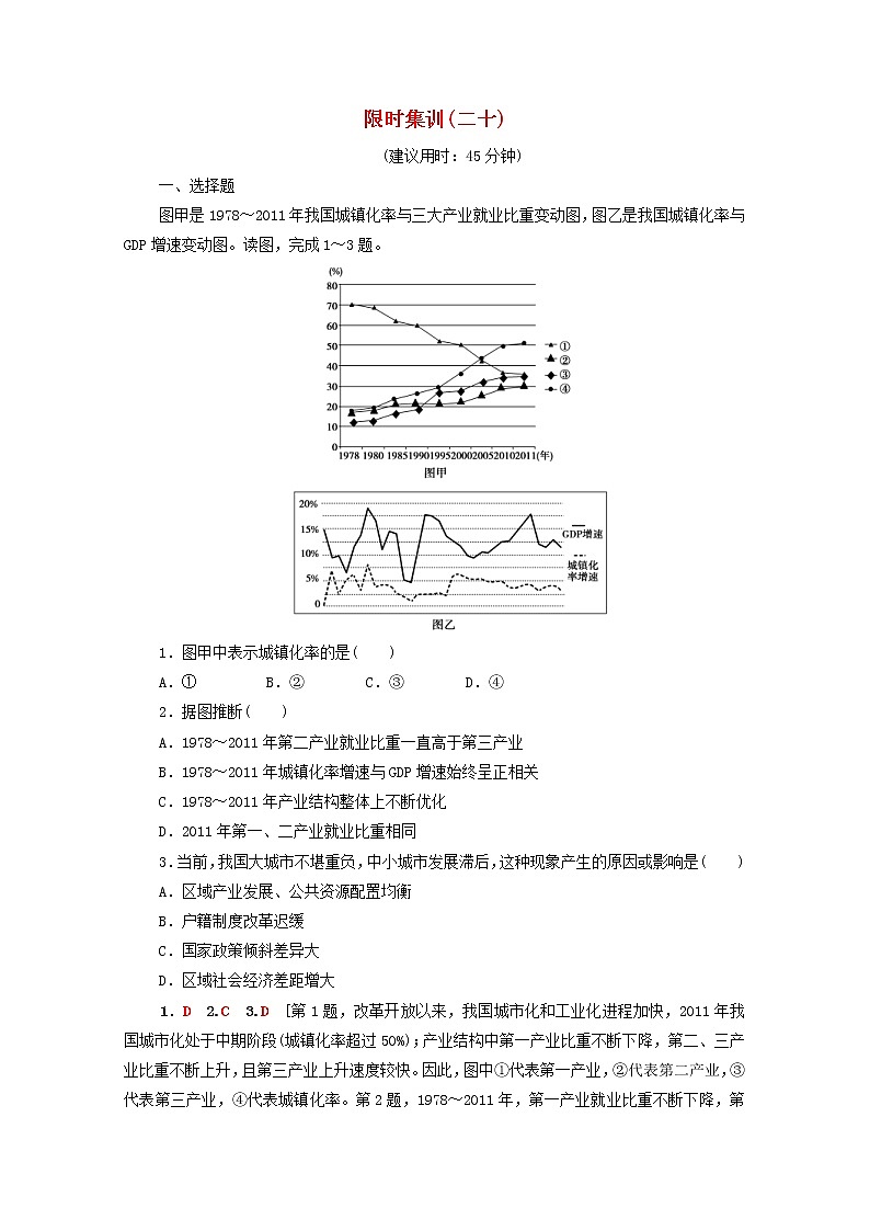 (人教版)2020版高考地理一轮复习限时集训20《城市化》(含解析) 试卷01