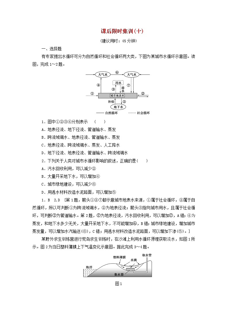 (鲁教版)2020版高考地理一轮复习课后限时集训10《水圈和水循环》(含解析) 学案01