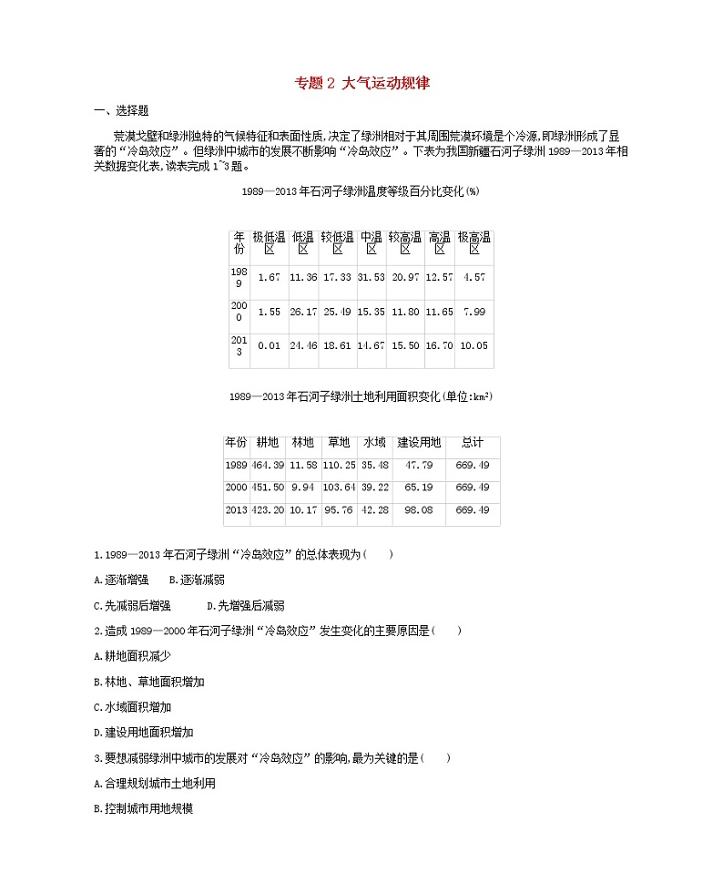 2019年高考地理二轮复习专题2大气运动规律 作业（含解析）01