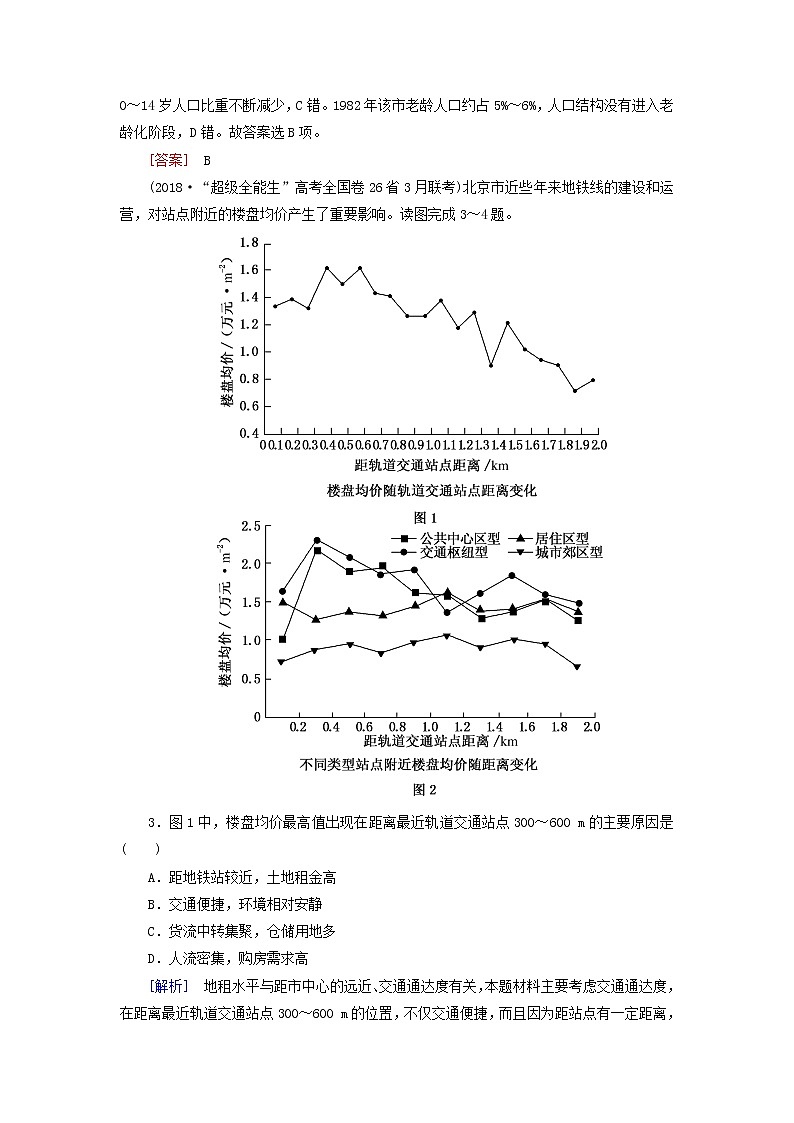 2019年高考地理二轮复习专题6 人文地理事象与原理第1讲 人口城市及交通 专题跟踪训练（含解析）02