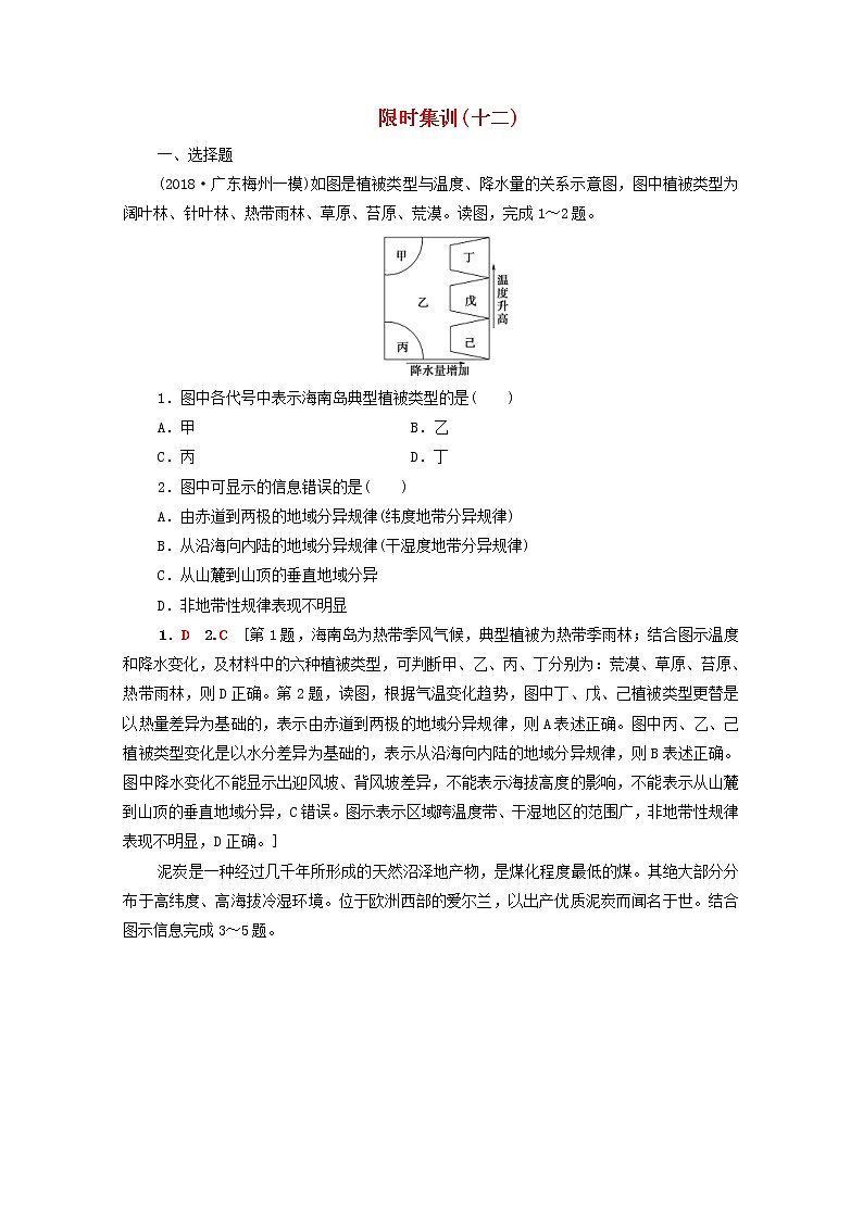 (湘教版)2020高考地理一轮限时集训12自然地理环境的差异性(含解析)第1页