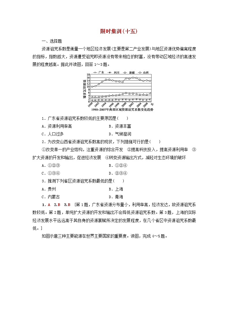 (湘教版)2020高考地理一轮限时集训15自然资源与人类活动自然灾害对人类的危害(含解析) 试卷01