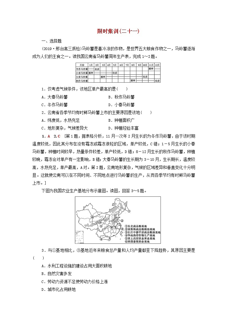 (湘教版)2020高考地理一轮限时集训21农业区位因素与农业地域类型(含解析)第1页