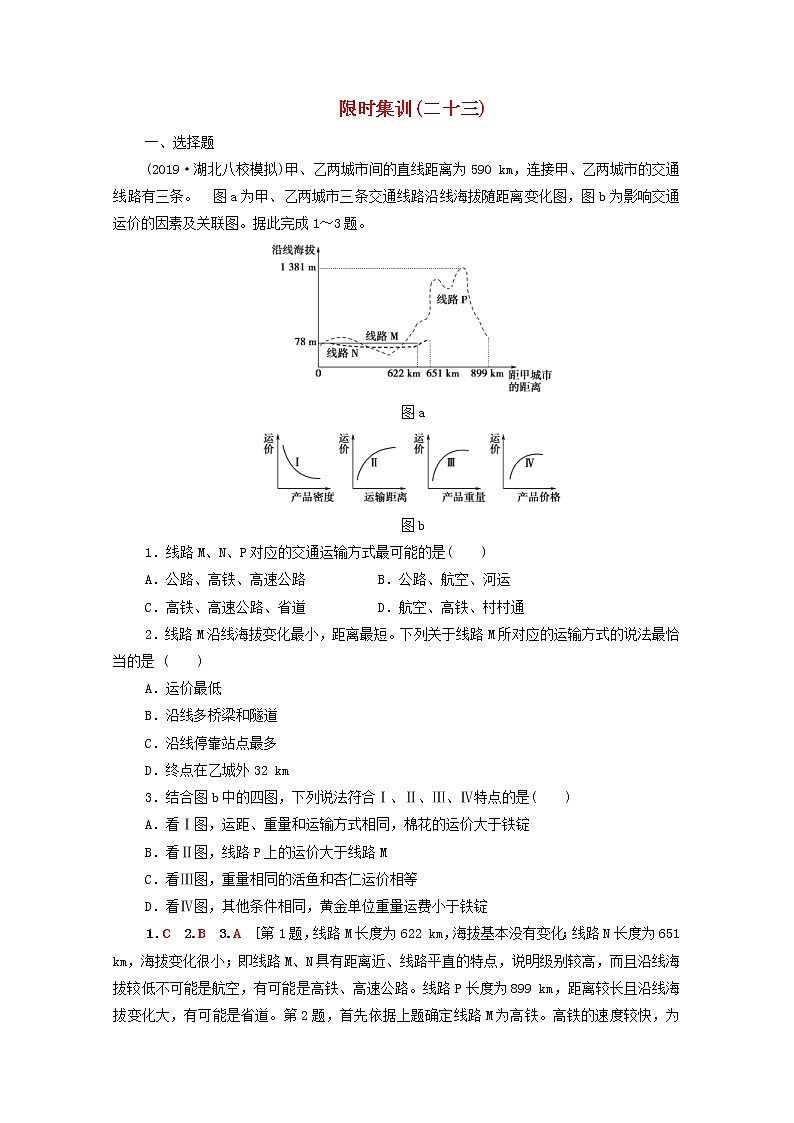 (湘教版)2020高考地理一轮限时集训23交通运输布局及其对区域发展的影响(含解析) 试卷01