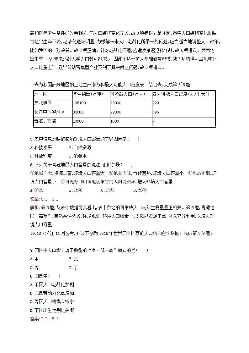 2020版高考地理一轮复习专题检测5人口与环境（含解析）第2页
