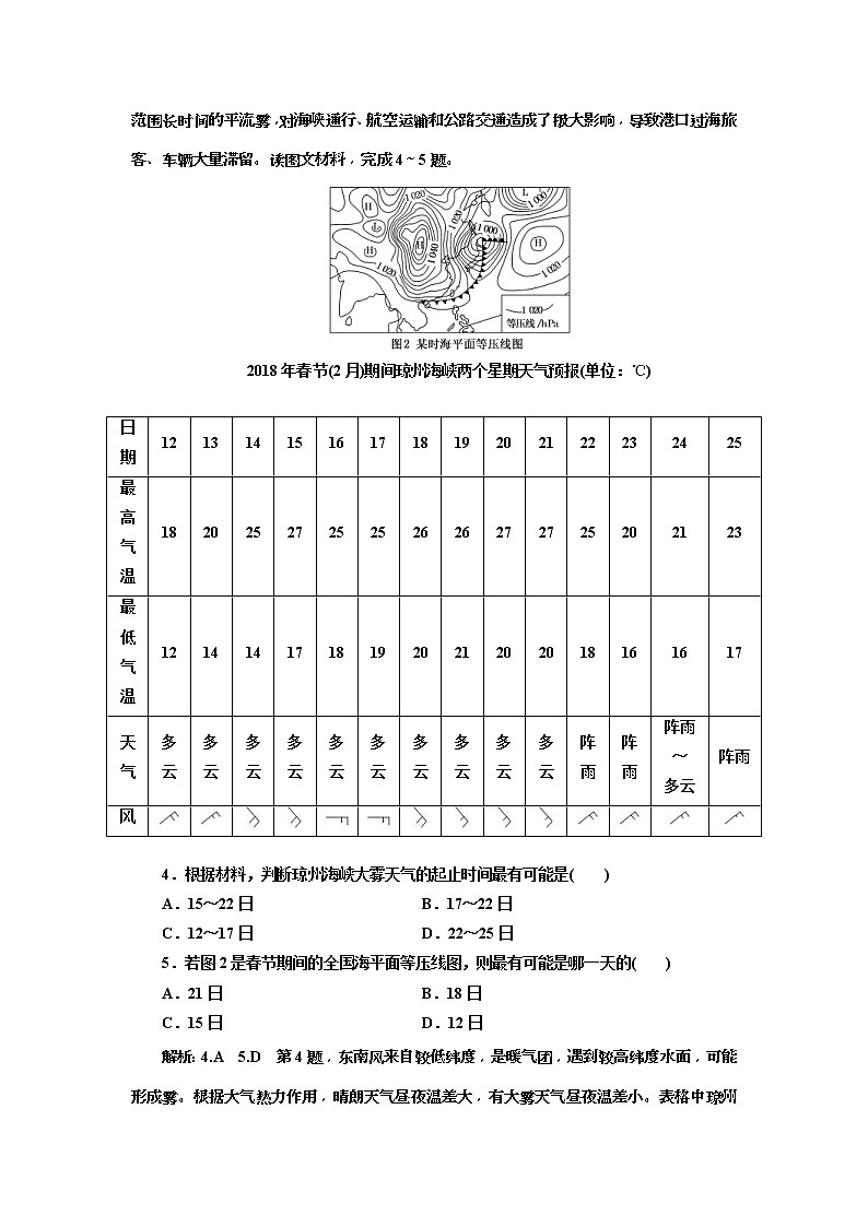 2019版高考地理二轮复习练习：第1部分 大气 第Ⅱ课时作业 专题过关检测(含解析)02