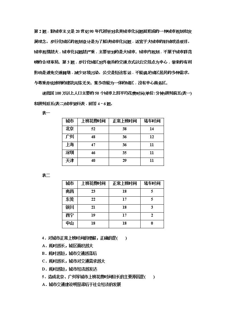 2019版高考地理二轮复习练习：第2部分 “城市与城市化”专题检测(含解析)02
