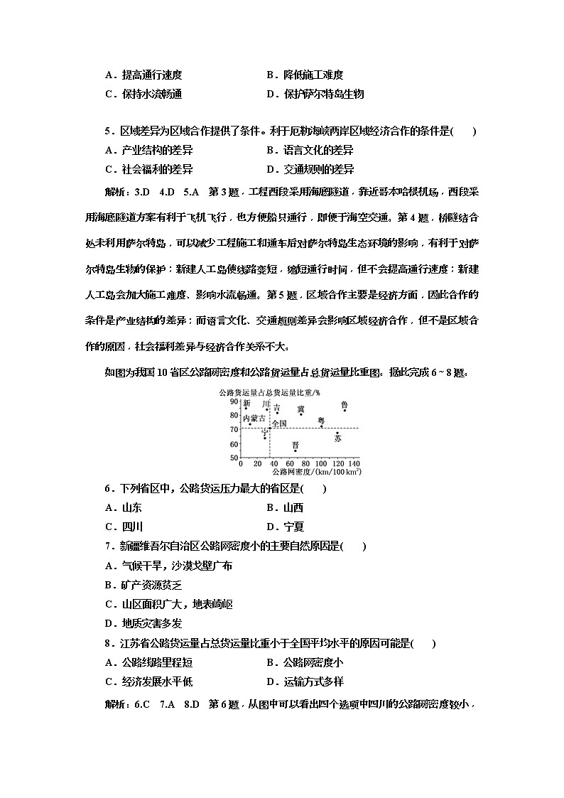 2019版高考地理二轮复习练习：第2部分 “交通运输布局”专题检测(含解析)第2页