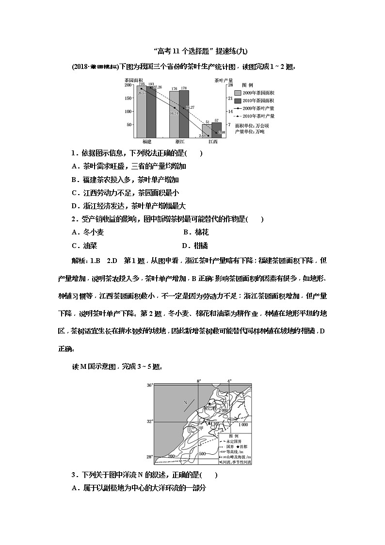 2019版高考地理二轮复习练习：第4部分 “高考11个选择题”提速练（九）(含解析)第1页