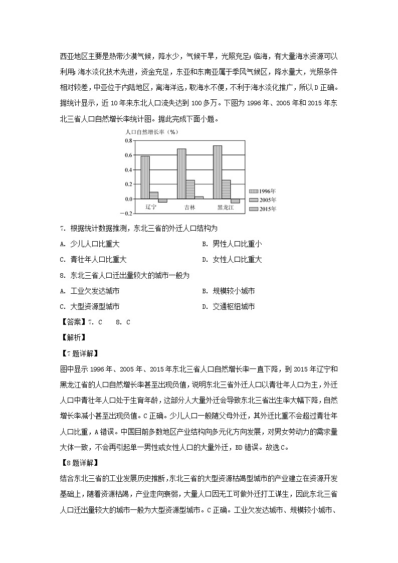 【地理】云南省普洱市2018-2019学年高二下学期期末考试试题（解析版）03