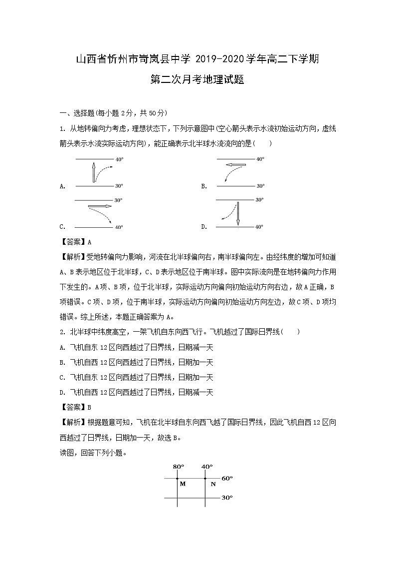【地理】山西省忻州市岢岚县中学2019-2020学年高二下学期第二次月考试题（解析版）01
