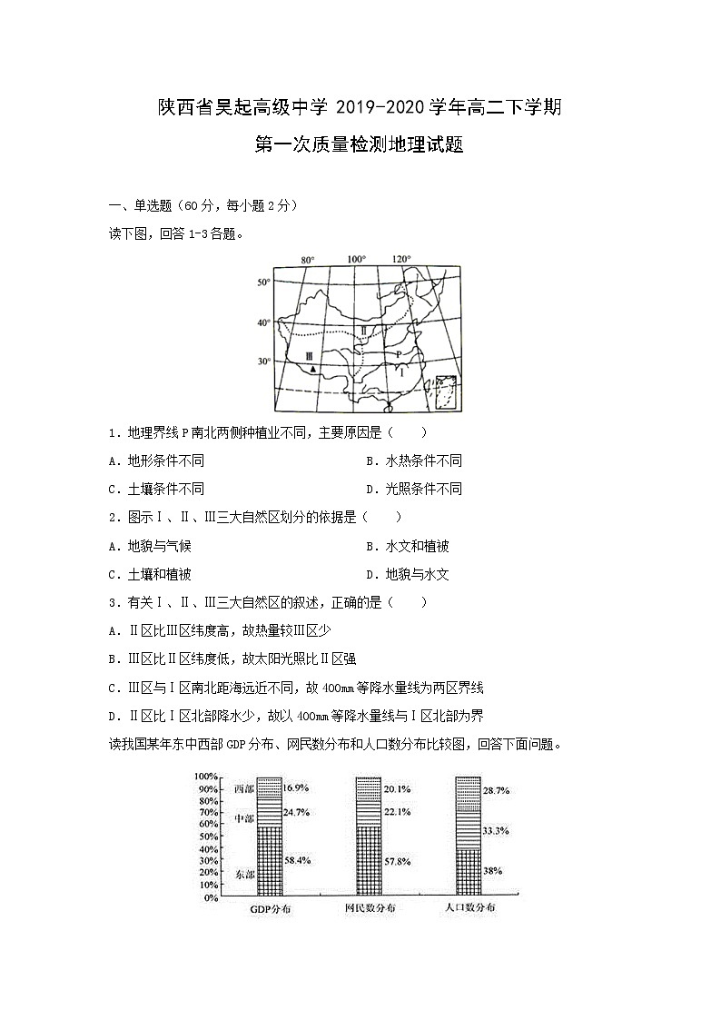 【地理】陕西省吴起高级中学2019-2020学年高二下学期第一次质量检测试题01