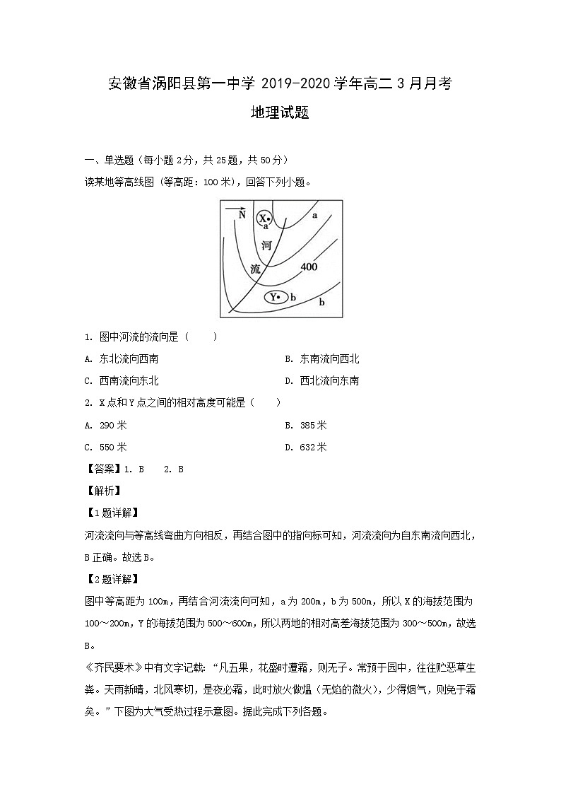【地理】安徽省涡阳县第一中学2019-2020学年高二3月月考试题（解析版）01