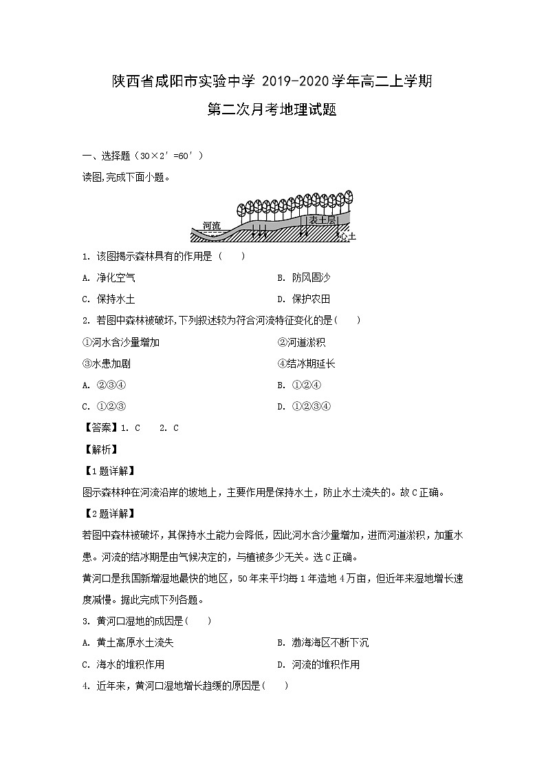 【地理】陕西省咸阳市实验中学2019-2020学年高二上学期第二次月考试题（解析版）第1页